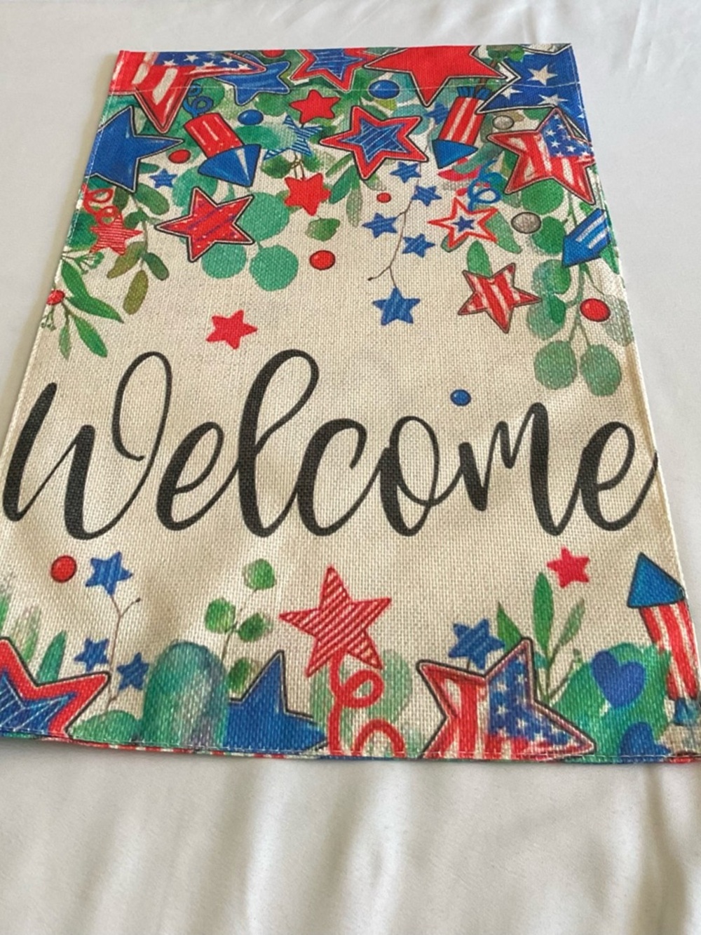 Welcome Patriotic Garden Flag - Red, Blue & Green